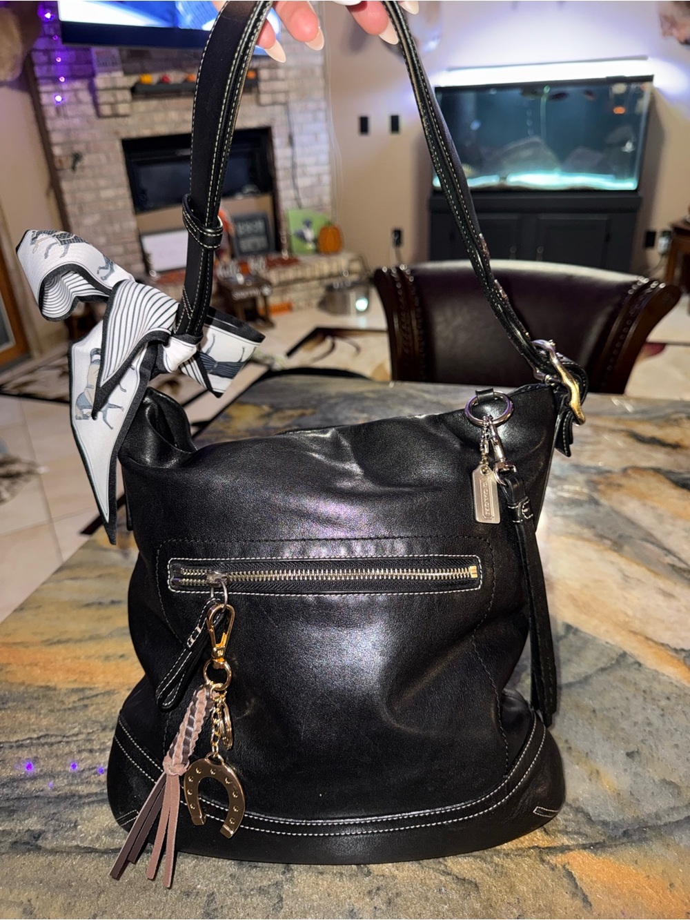 Vintage Coach Soho Slim Duffle 1414 Black Leather Hobo Shoulder Bag Y2K